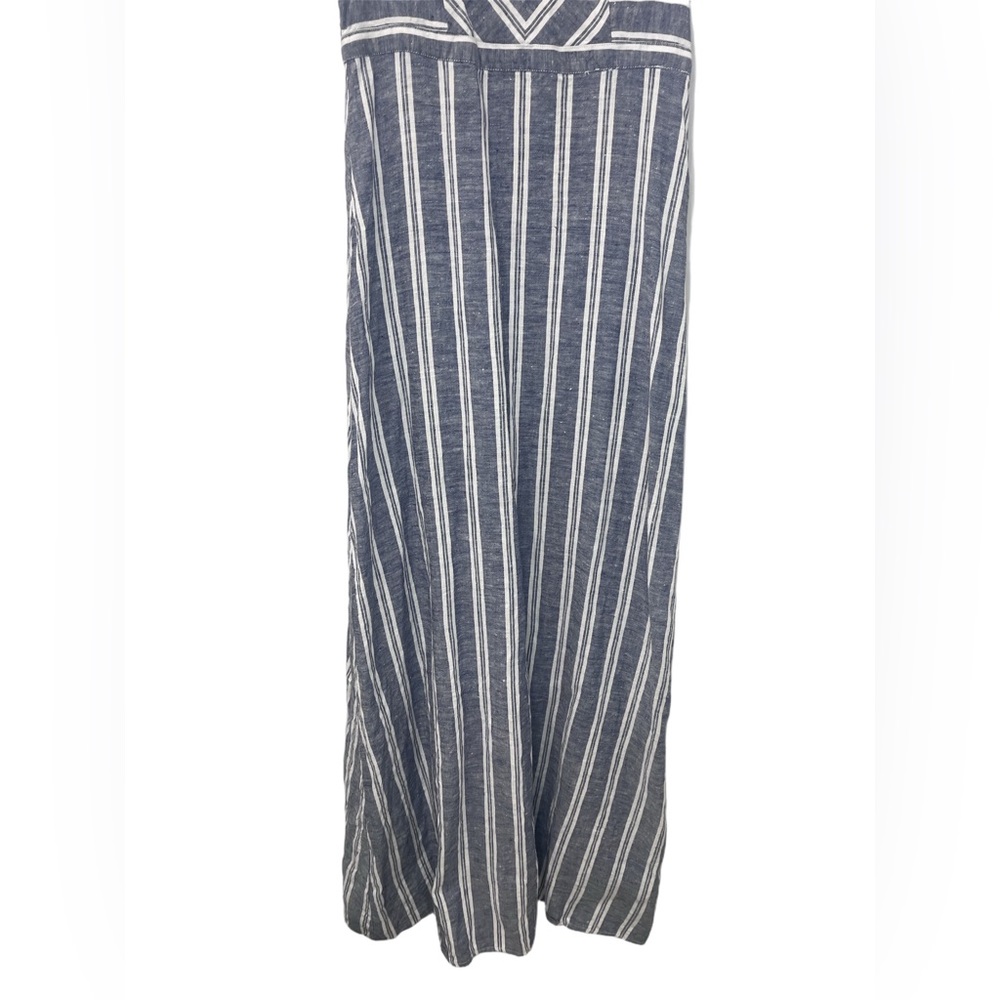 St. Tropez •Womens Linen Blue White Striped V-Neck Maxi Summer Dress Size 2 NWOT - Picture 5 of 8